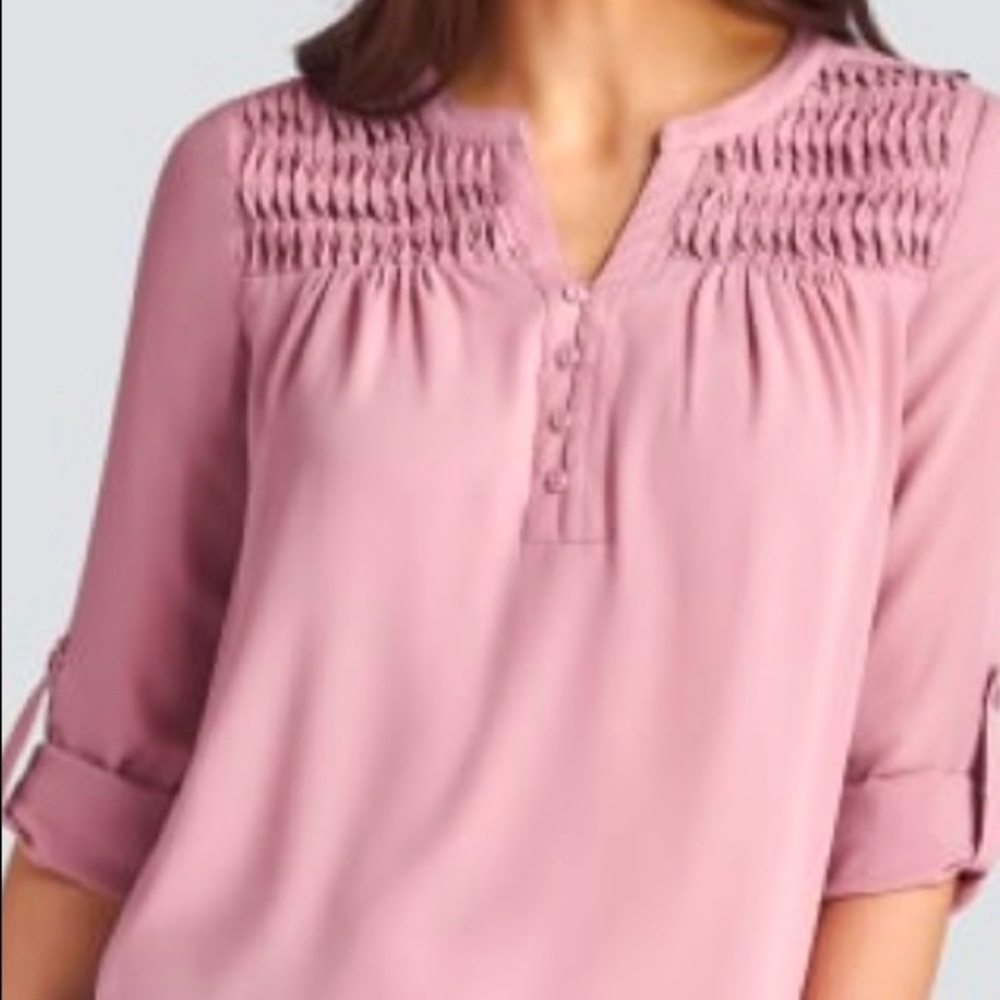 NWT 3/4 Sleeve Button Popover Blouse in Mauve